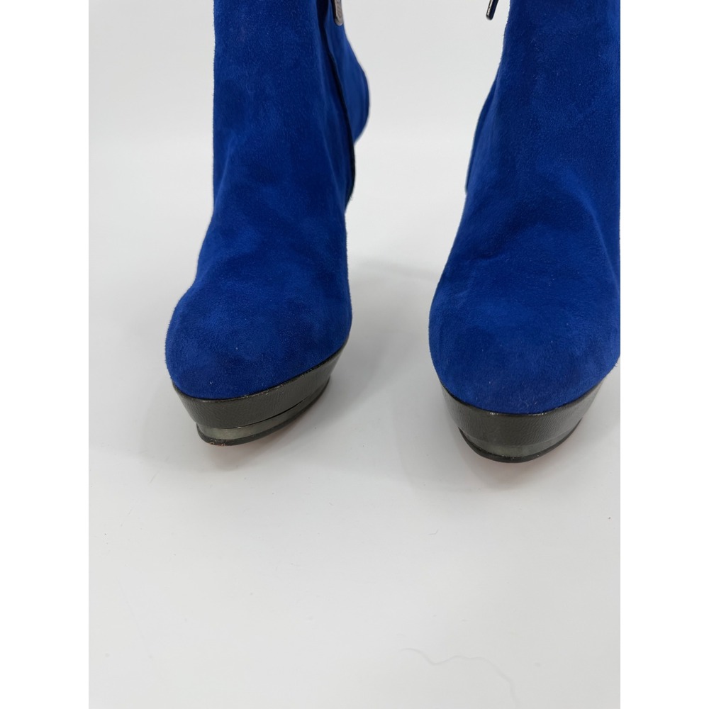 Vince Camuto Blue Suede Studded Platform Ankle Boots Heels 7.5B 37.5 - Picture 3 of 8